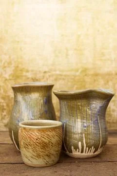 Brown glazed rustic pottery containers Stock Photos