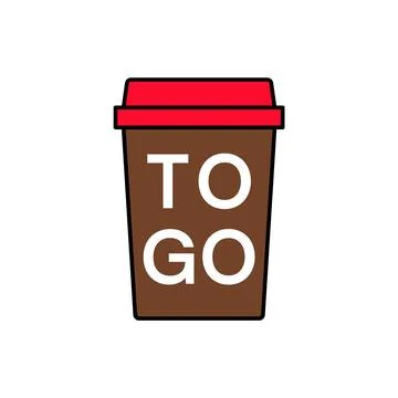 Brown To Go Coffee Cup With Red Lid Icon Stock Illustration