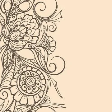 Brown graphic pattern on beige background, seamless pattern border, texture Stock Illustration