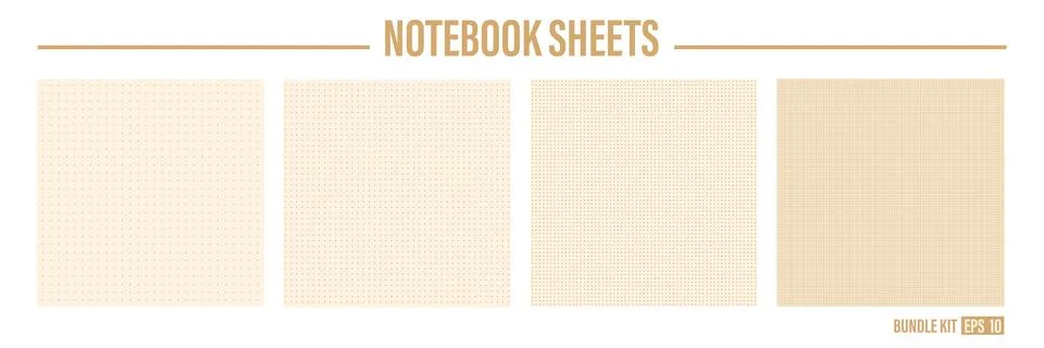 Brown grid dot pattern spotted dotted texture of tan square paper sheet bg set. Stockillustratie