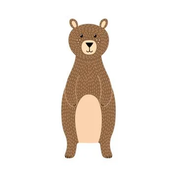 Brown grizzly bear isolated element. Cute forest character 库存插图