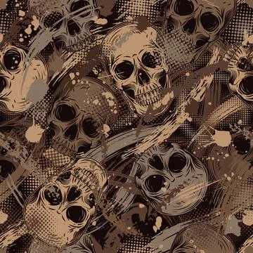 Brown grunge camouflage pattern with human skulls Stock Illustration