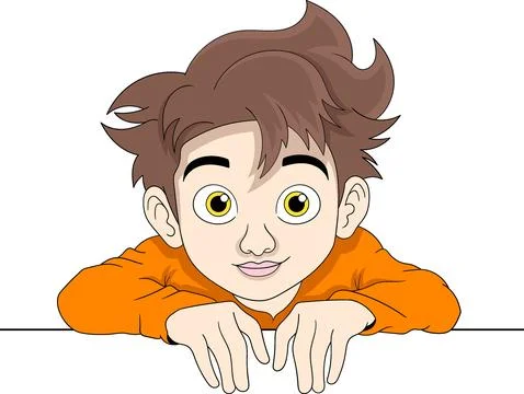 A brown-haired boy was peeking out the window Stock Illustration