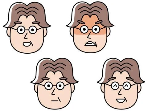 Brown-haired middle-aged man face icon set. Stock Illustration