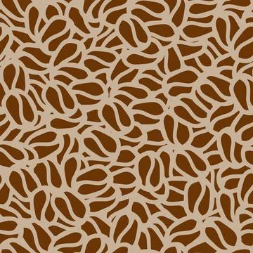 Brown hand drawn vector illustration of group of coffee beans. Seamless patte 库存插图