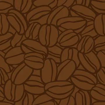 Brown hand drawn vector illustration of group of coffee beans. Seamless patte 库存插图