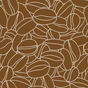 Brown hand drawn vector illustration of group of coffee beans. Seamless patte Stock Illustration