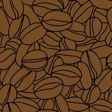 Brown hand drawn vector illustration of group of coffee beans. Seamless patte イラスト素材