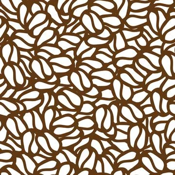 Brown hand drawn vector illustration of group of coffee beans. Seamless patte イラスト素材