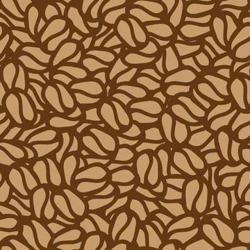 Brown hand drawn vector illustration of group of coffee beans. Seamless patte Stock Illustration