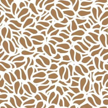 Brown hand drawn vector illustration of group of coffee beans. Seamless patte 库存插图