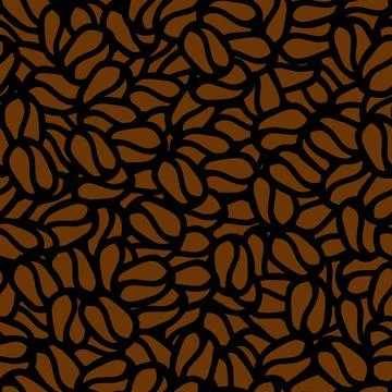 Brown hand drawn vector illustration of group of coffee beans. Seamless patte Illustrazione stock
