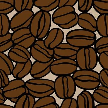 Brown hand drawn vector illustration of group of coffee beans. Seamless pattern Illustrazione stock