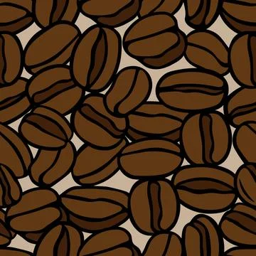 Brown hand drawn vector illustration of group of coffee beans. Seamless pattern Stock Illustration