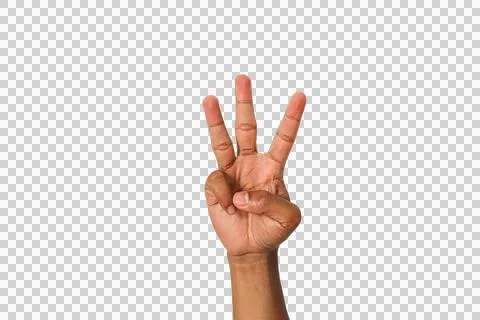 Brown Hand Gesturing Three Against Dark Backgrounds Stock Photos