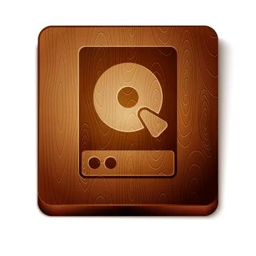 Brown Hard disk drive HDD icon isolated on white background. Wooden square Stock Illustration