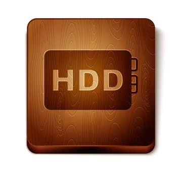 Brown Hard disk drive HDD icon isolated on white background. Wooden square bu Stock Illustration