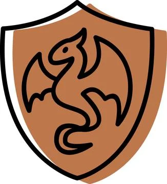 Brown heraldic shield with dragon symbol Stock Illustration