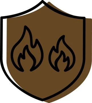 Brown heraldic shield with flame icon Stock Illustration