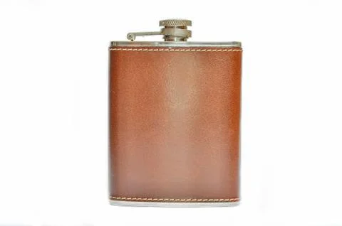 Brown hip flask isolated on white 写真素材