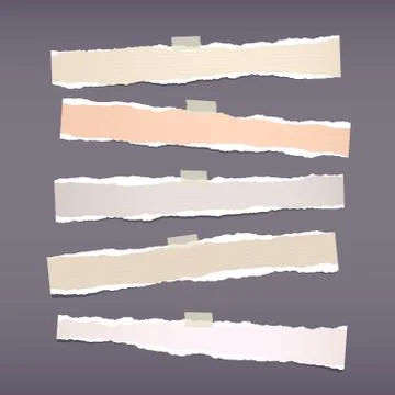 Brown horizontal ripped strips, notebook, note paper for text or message stuck Stock Illustration