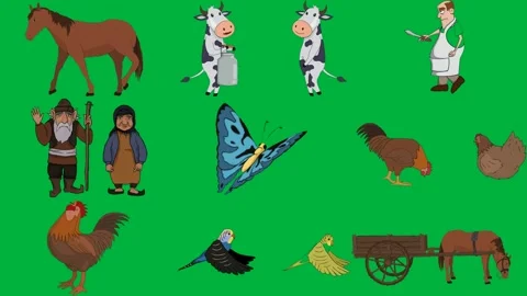 Brown horse standing green screen cow can milk cartoon character knife his. Stock Footage 310563389