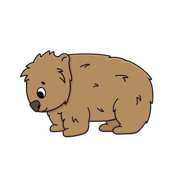 Brown Isolated vector outline cute wombat. Cartoon animal on white background Stock Illustration
