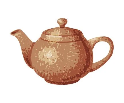 Brown Kettle as Pottery and Ceramic Tableware and Crockery Vector Illustration Stock-Illustration