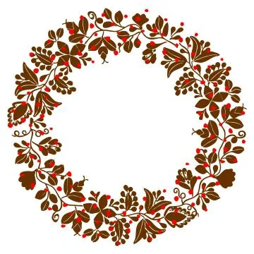 Brown laurel wreath vector frame on white background Stock Illustration