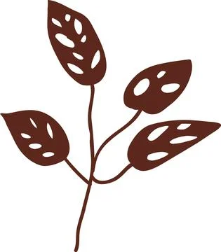 Brown leaf branch Isolated On White Background, Vector silhouette. Simple tree Illustrazione stock