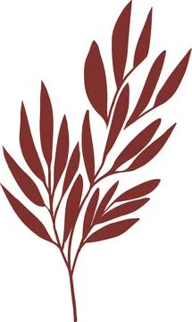 Brown leaf branch Isolated On White Background, Vector silhouette. Simple tree Stock Illustration