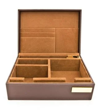 Brown leather box isolated on white background Stock Photos