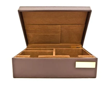 Brown leather box isolated on white background Stock Photos