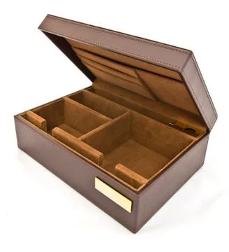 Brown leather box on white background Stock Photos
