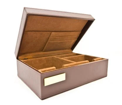 Brown leather box on white background Stock Photos
