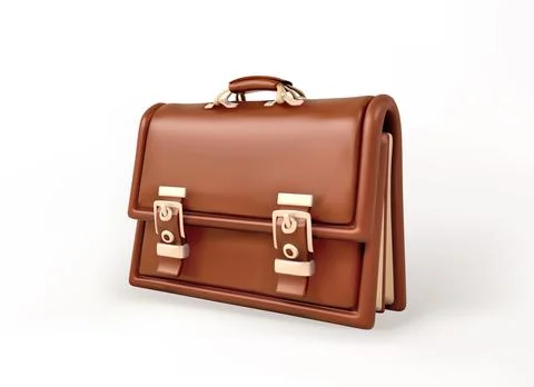 Brown Leather Briefcase 3D Icon isolated on white background. Illustrazione stock