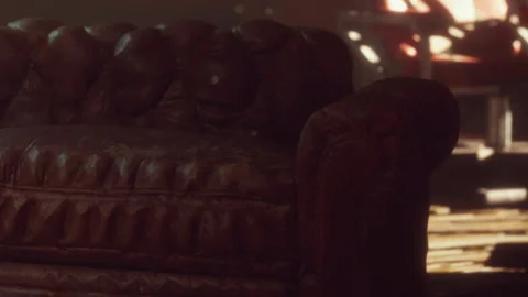 Brown leather couch with worn texture in indoor space during daylight Stock Footage 345002867