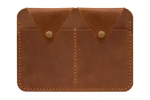 Brown leather dockholder with two empty with compartments for credit cards Stock Photos