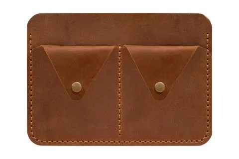 Brown leather dockholder with two empty with compartments for credit cards Stock Photos