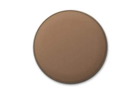 Brown leather label circle shape with stitches. Leather patch with seam. Ve.. 스톡 일러스트
