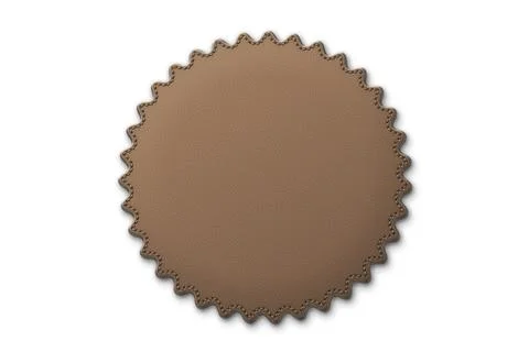 Brown leather label circle shape with stitches. Leather patch with seam. Ve.. 스톡 일러스트