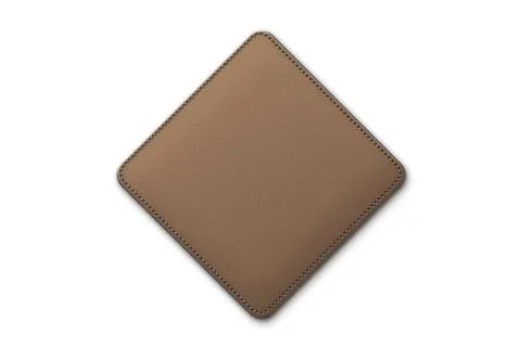Brown leather label rhombus shape with stitches. Leather patch with seam. V.. 스톡 일러스트