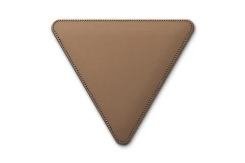 Brown leather label triangle shape with stitches. Leather patch with seam. .. 스톡 일러스트