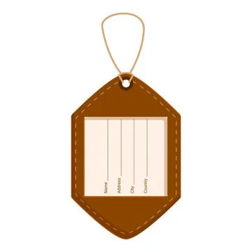 Brown leather luggage tag with string hanging showing blank address label Stock Illustration