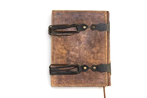 Brown leather notebook on a white background Stock Photos