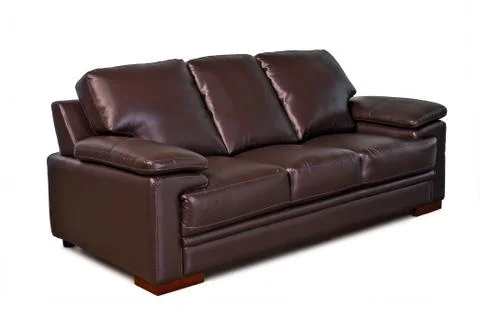Brown leather sofa on white background Stock Photos