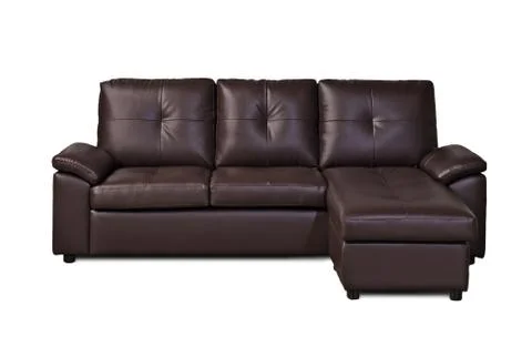 Brown leather sofa on white background 스톡 사진