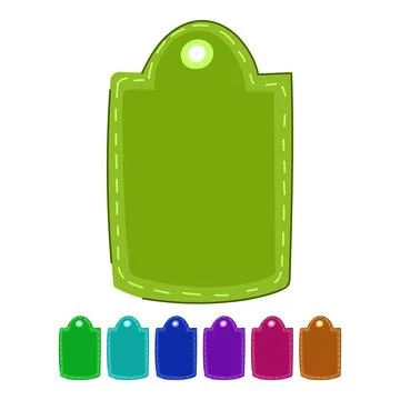 Brown leather tag with stitching, blank label design graphic Stock Illustration