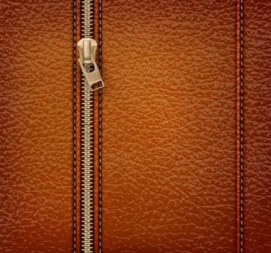 Brown leather texture background with zipper. vector illustration Stock Illustration