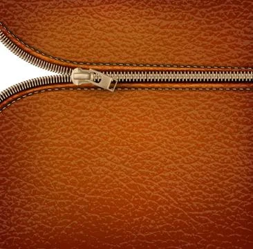 Brown leather texture background with zipper. vector illustration Illustrazione stock